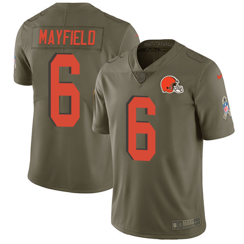 Nike Browns #6 Baker Mayfield Olive Men's Stitched NFL Limited Salute To Service Jersey - Click Image to Close